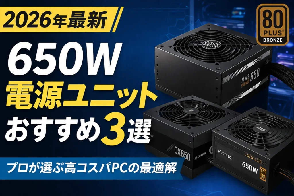 【2026年最新】自作PC向け650W電源ユニットおすすめランキング3選のアイキャッチ画像